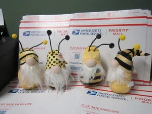 Bee Gnomes w Sentiment Set of 4 Plush Polyester Antennae NEW, S4 - Picture 1 of 11