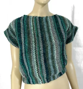 Vintage gestreifter Rayon Mohair Pullover 70er 80er Dolman Flügelärmel cropped S - Bild 1 von 7