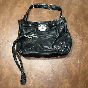 Vintage Y2K Juicy Couture Black Leather Braided Strap Hobo Shoulder Bag - Picture 1 of 4