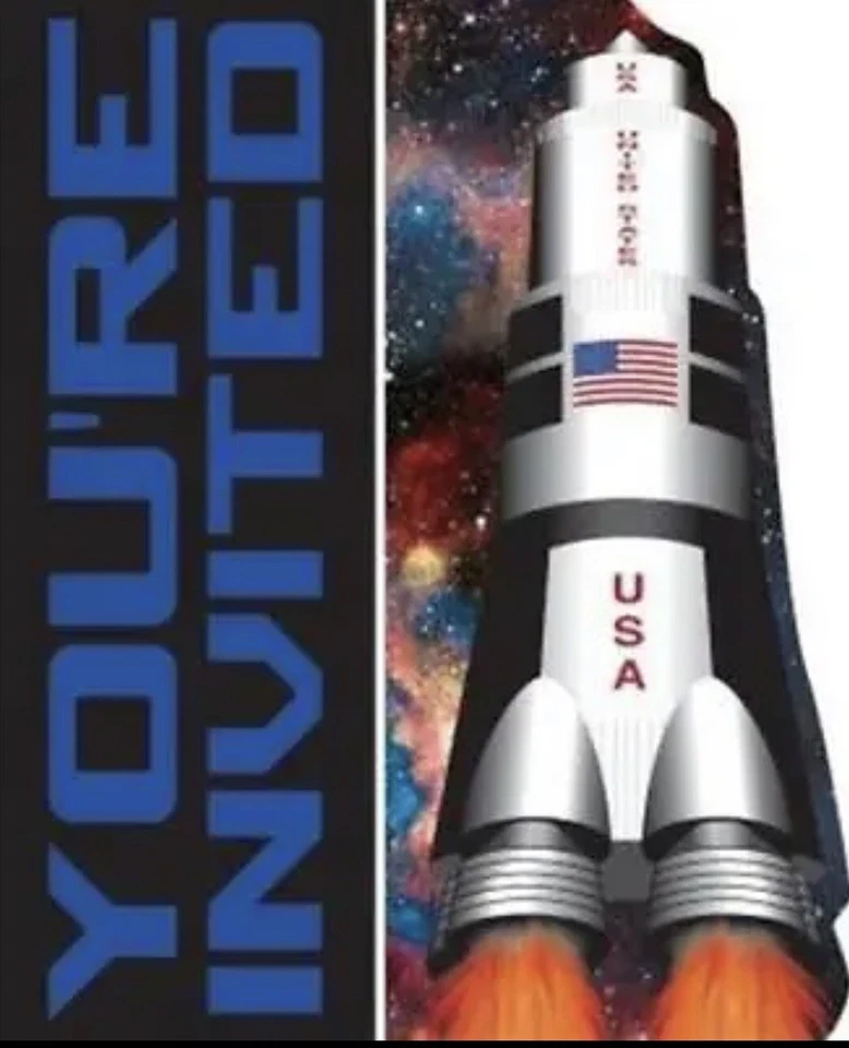 Space Blast Fold over Invitations Paper 8 Pack Outer Space Party Invites - Image 1 of 1