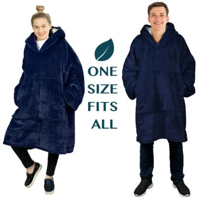 Adult Long Hooded Blanket Oversized Sherpa Fleece Snuggle Hoodie Jumper Robe UK