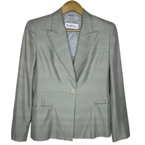 Max Mara Womens Silk Blend One Button Blazer Size 8 Taupe Pearl Old Money Office - Picture 1 of 12