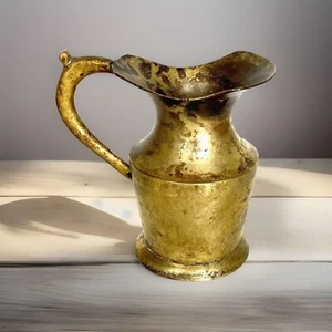 Small Vintage Handled Brass Pitcher/Creamer, 5-1/2 inches Tall - Picture 1 of 8