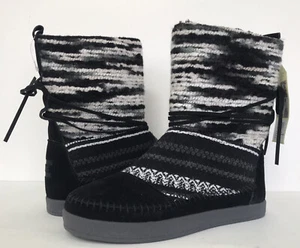 NWT TOMS Women's Size 6 Nepal Suede Textile Mix Knit Boots Bootie Black New 6M - Picture 1 of 10