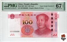 Auction Preview! China Banknote 2015 100 Yuan, PMG 67E, SN:00000008 天字8号标+三冠圆圆号!