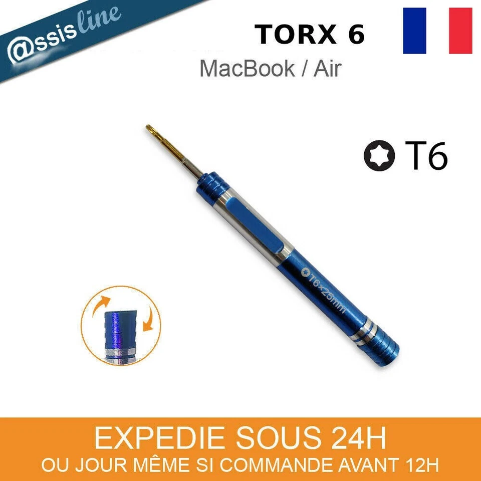 OUTIL TOURNEVIS AIMANTE T6 TORX 6 APPLE MACBOOK / AIR / UNIBODY / PRO - Photo 1/1