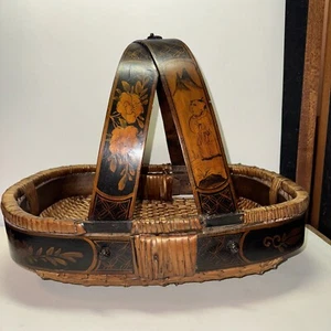 Antique Chinese Wowen Willow Basket. Hand Painted - Picture 1 of 18
