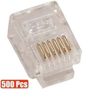 500Pcs RJ12 6P6C Telephone Phone Line Connector Plug For Stranded Flat Wire Gold - Picture 1 of 1