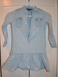 Polo Ralph Lauren Girls Blue Chambray Denim Shirtdress Size 6 100% Cotton VG - Picture 1 of 6