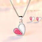 925 Sterling Silver Heart Pendant Chain Necklace Stud Earrings Womens Jewellery