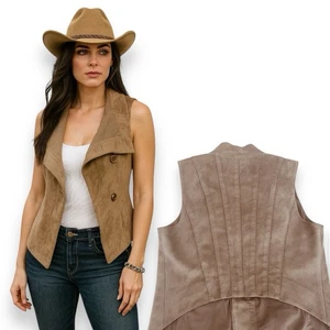 BCBGMAXAZRIA Brown Faux Suede Vest Western Minimalist Cowboy Southern Biker S - Picture 1 of 7