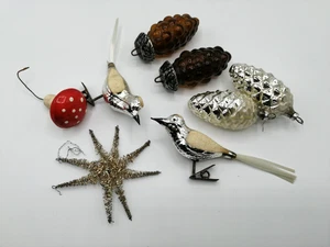 Antiker Christbaumschmuck 8x Ornamente Zapfen Vögel Pilz Tinselstern - Bild 1 von 12