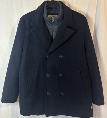 Levi's Jacket Mens XL Blue Pea Coat Wool Double Breasted Cotton Lining Military - Image 1 of 4