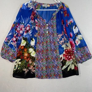 Figueroa & Flower Damen Bluse Large Mehrfarbig Transparent Blumen Boho Top - Bild 1 von 13