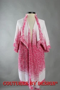 St John Strick Papillion ombre Fransen Topper weiß/rosa Gr. Medium neu mit Etikett $ 1895 - Bild 1 von 8