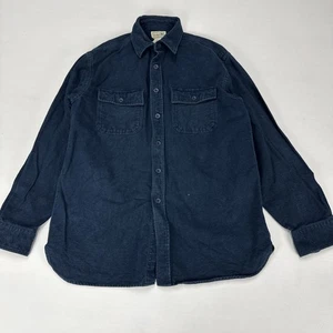 Vtg LL BEAN Chamois Shirt Mens M Navy Blue Long Sleeve Button Up Classic - Picture 1 of 12