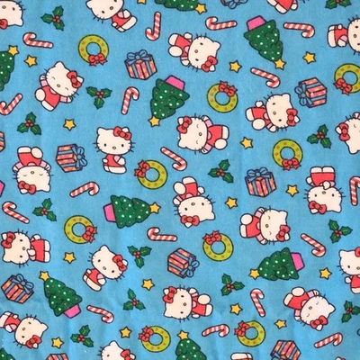 Sanrio Hello Kitty Christmas Fabric Remnant 38" x 29" Blue Flannel Vtg Y2K 2004 - Image 1 of 4
