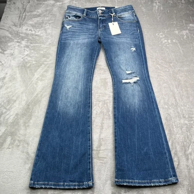Pantalones de mezclilla KanCan para mujer 29 azul tiro bajo corte bootcut acampanado elástico desteñido rasgado nuevos con etiquetas Foto 1 de 4