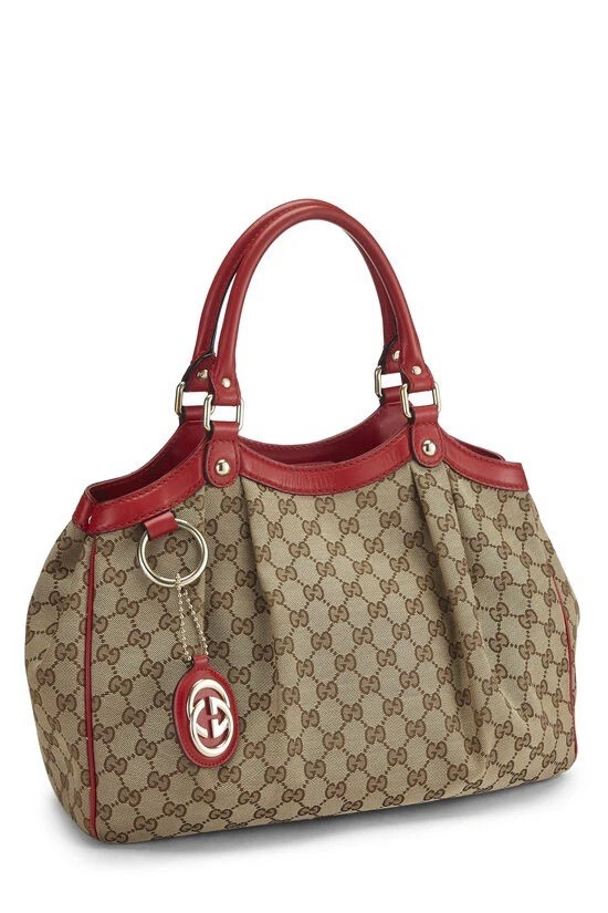 Bolso de Mano Gucci Rojo/Marrón GG Lona y Cuero Mediano Sukey Edición Limitada Foto 1 de 4