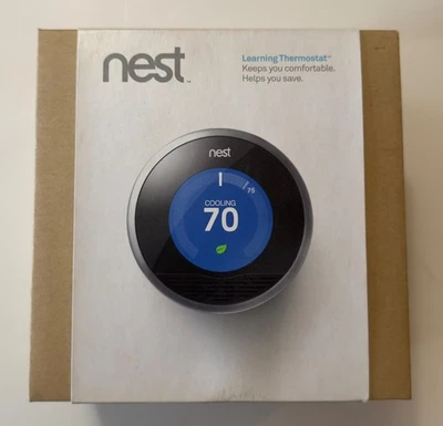 Nest  Learning Programmable Thermostat, silver, 1st Generation - Image 1 of 3