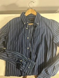 Massimo Dutti Cotton Flannel Navy Pinstripe Pattern Sport Shirt - Sz Medium - Picture 1 of 11