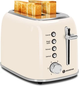 Tostadora Retro 2 Rebanadas Ranura Ancha Acero Inoxidable Crema 800W - Imagen 1 de 9