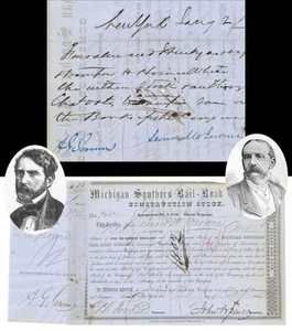 Michigan Southern Rail-Road Co. issued to and signed by Leonard W. Jerome and A. - Picture 1 of 1