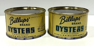 Vintage Oyster Cans Billups brand 8 Oz Oyster tin cans collectible lot of 2 - Picture 1 of 6