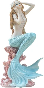 Rayberro blaue Meerjungfrau Figuren 7,28" Resin Meerjungfrau Skulptur mediterran - Bild 1 von 12