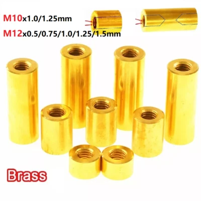 M10 M12 Verbindungs-Muffe, Messing Innengewinde Rund Gewindemuffen Feingewinde - Bild 1 von 4