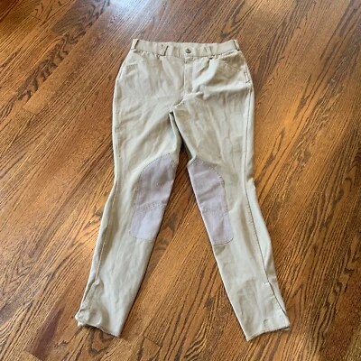 Ovation Riding Pants Womens 30L Equestrian Breeches Horse Knee Patch Grips Tan - Image 1 of 4