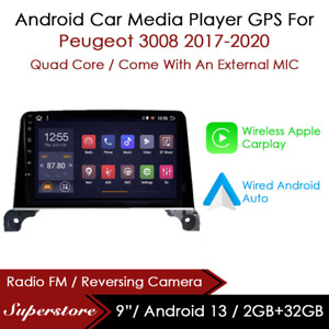 9” Android 13 Car Stereo Media Player GPS Head Unit For Peugeot 3008 2017-2020