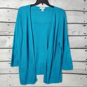 CJ Banks Cardigan Pullover vorne offen blau Strukturstrick leicht Übergröße 1X - Bild 1 von 6