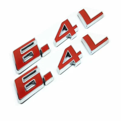 2X Para HEMI 6.4L Litros Emblema Guardabarros Carrocería Lado Cromo Rojo Insignia Pegatinas Foto 1 de 3