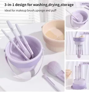 2pcs 3in 1 Silicone Makeup Brush Cleaner Bowl With Drying Holder, And Storage - Picture 1 of 9