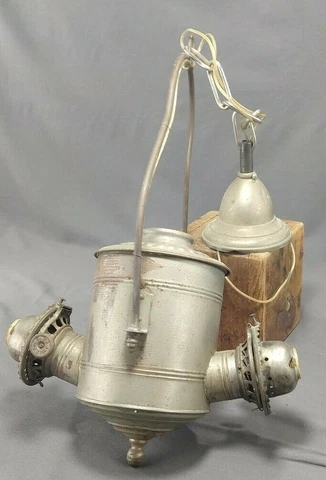 Antique Steel Double Angle Oil Lamp Co Converted Chandelier Body Restore Parts Cover