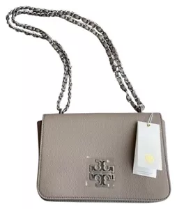 New Tory Burch Britten Large Adjustable Gray Leather Shoulder Bag - Picture 1 of 5