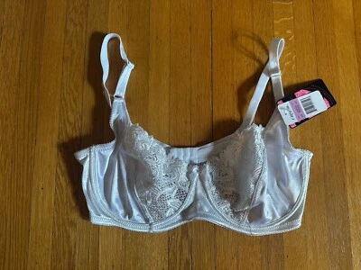 Carnival White Satin Minimizer Bra, Size 40DD, NWT - Image 1 of 4