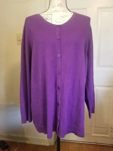 CJ Banks Cardigan 2X Purple Classic Full Button Sweater LSlvs Ribbed Detail EUC - Bild 1 von 12
