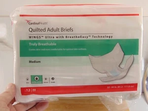Cardinal Health Wings Quilted Adult Diapers Disposable Briefs Medium Pack of 12 - Picture 1 of 3