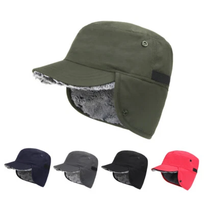 Women Mens Winter Hat with Ear Flaps Thermal Trapper Hat Winter Hat Flat Cap New - Image 1 of 4