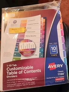 Divisores de mesa de contenido personalizables Avery 10 pestañas 6 juegos clásicos 11188 - Imagen 1 de 3