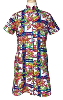 VTG 70's Lanie J Button Down Floral Paisley Dress Women's XS MULTI COLOR Groovy - Image 1 of 4