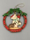 Vintage 1993 Pig W/ Santa Sac in Wreath Christmas Ornament 3.25”
