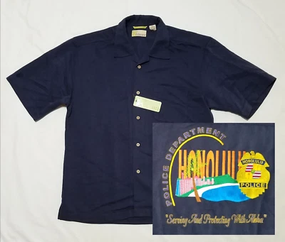 HONOLULU POLICE DEPT Hawaiian Shirt Mens MEDIUM Blue HPD Hawaii Embroidered NEW - Image 1 of 4
