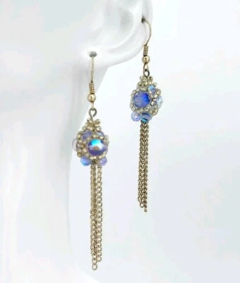 Ohrringe Lila Silber lang swarovski Element Kugel Handmade Unikat Damen Schmuck - Bild 1 von 4