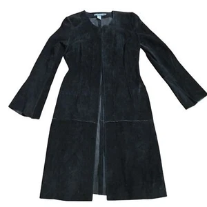 Bisou Bisou Vtg Y2K Black Suede Coat Size L Open Front Model on Duty Whimsigoth - Picture 1 of 12
