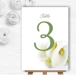 Stunning White Lily Green Personalised Wedding Table Number Name Cards - Picture 1 of 1