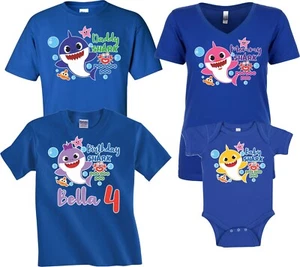 Bebé Tiburón Mamá Papá Tiburón Fiesta Familia Tiburón Cumpleaños Niño/Niña Camisetas Azules - Imagen 1 de 8