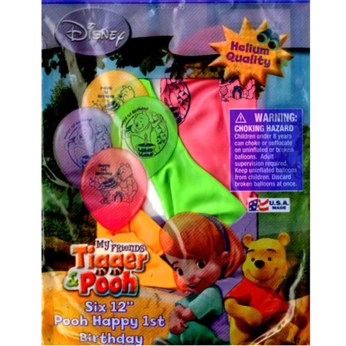 WINNIE THE POOH First Birthday Cake LATEX BALLOONS (6) ~ Party Supplies Helium - Image 1 of 1